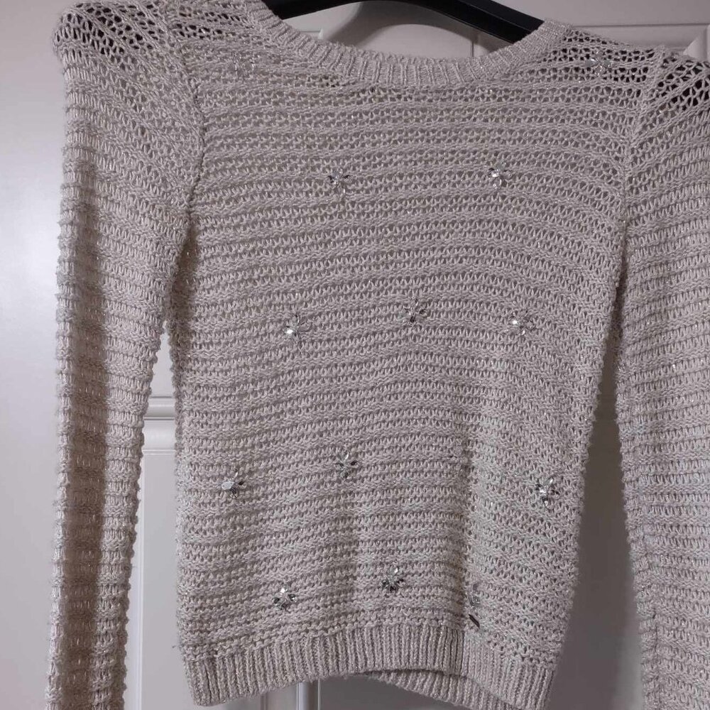 Hollister Cream Sweater with Rhinestone Scattered Flowers